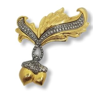 AVON 1994 "ELEGANT ACORN" LARGE  GOLDTONE & SILVERTONE ACORN & LEAF BROOCH